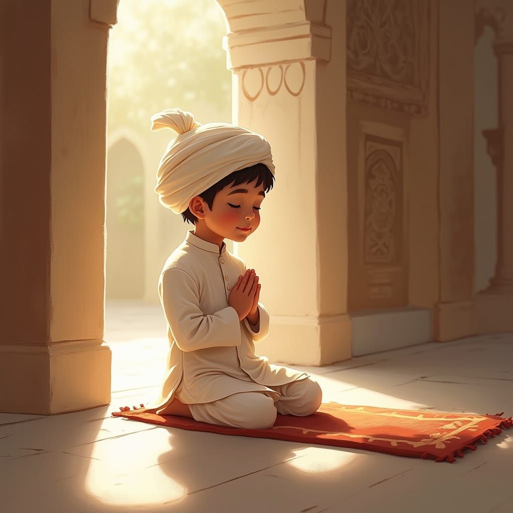 Sikh Kid in Gurudwara: Detailed Digital Painting