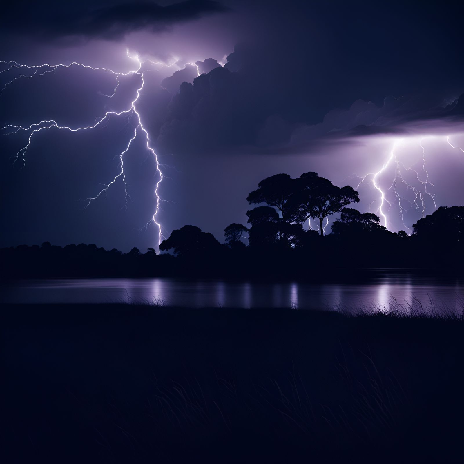 Night Sky Illuminated by Powerful Lightning