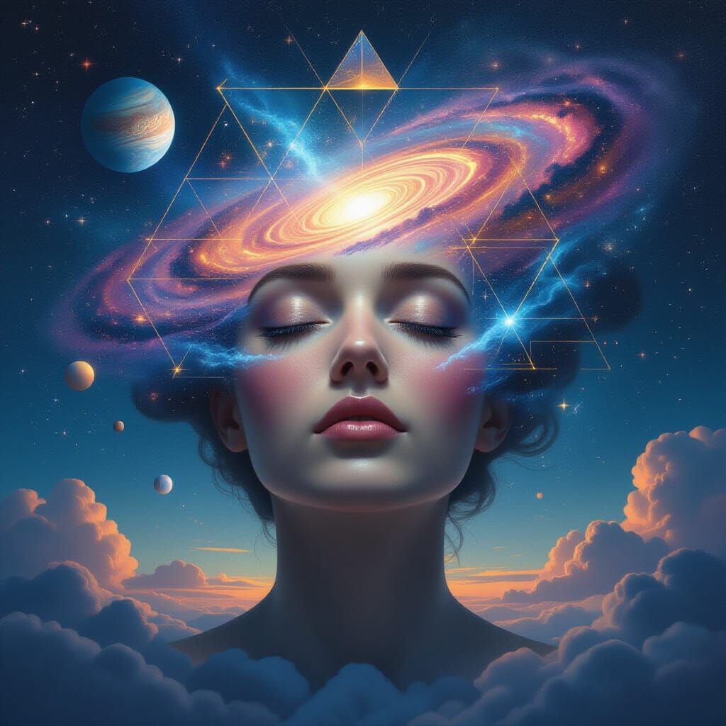 Dreamlike Galaxy Human Head in Photorealistic Style