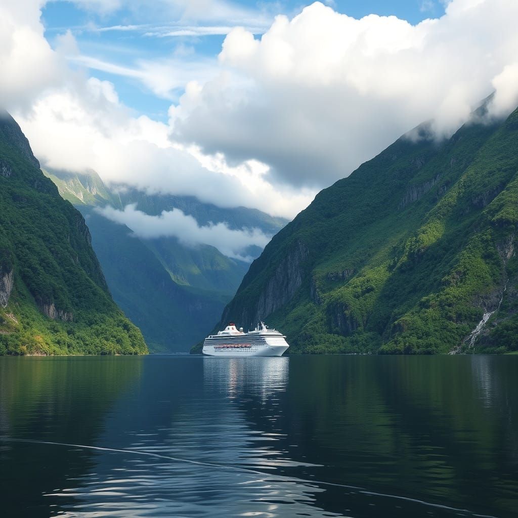 Norwegian Fjord Scene in Hyperrealistic Style