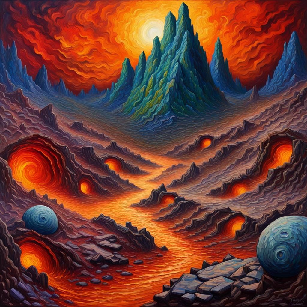 Cosmic Survivor Outpost Hell in Neo-Impressionist Style