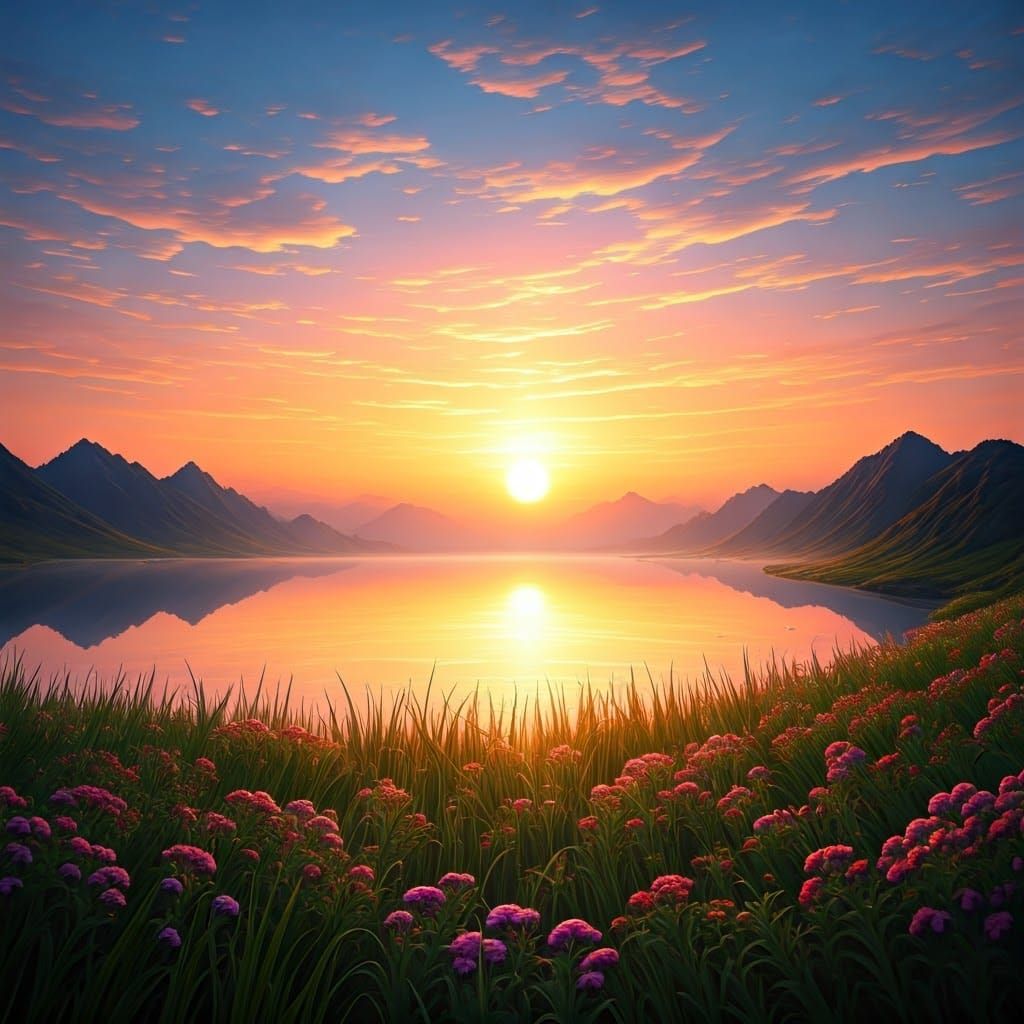 Misty Morning Vista with Pastel Sky and Mountains