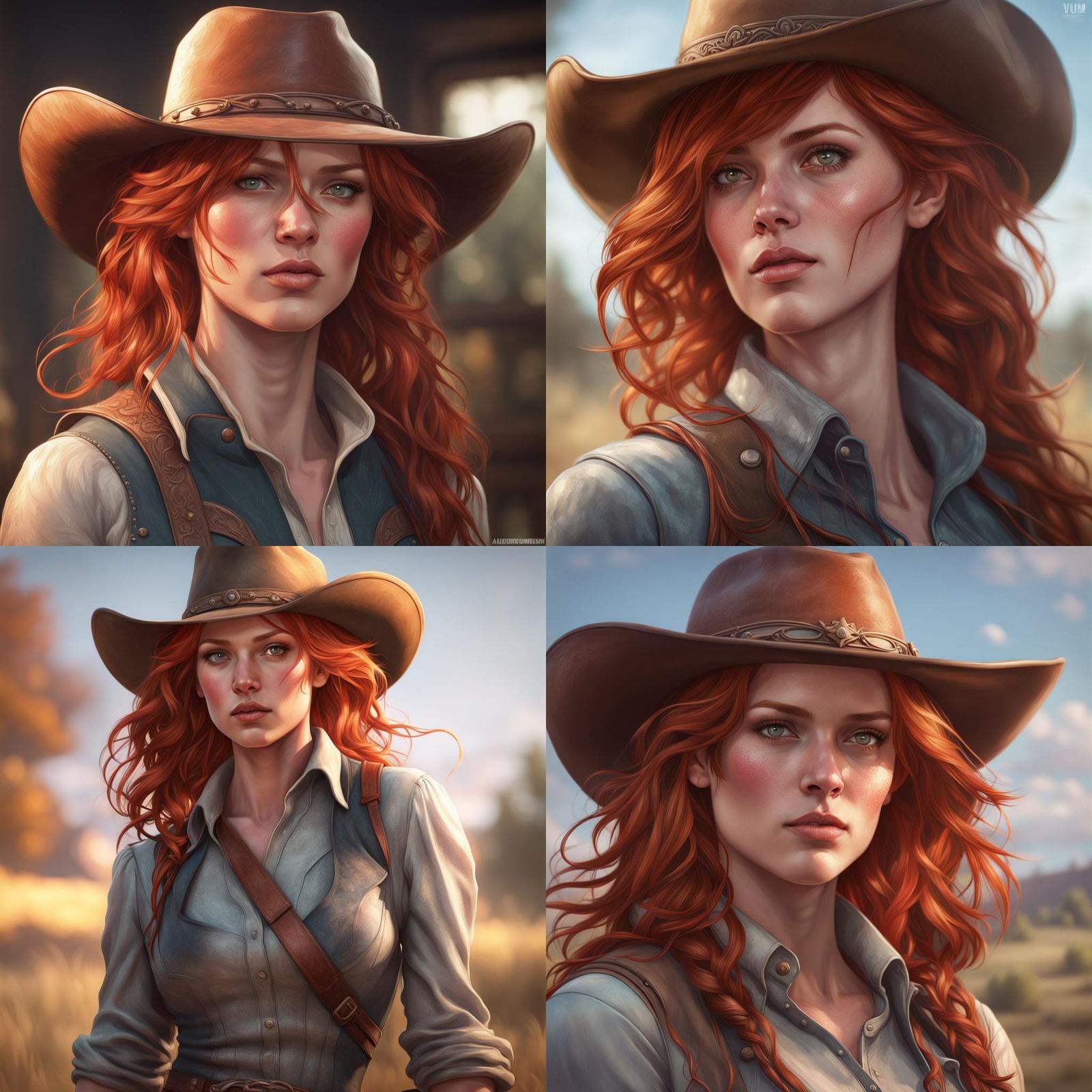 Redhead Cowgirl Portrait in Hyperdetailed Style
