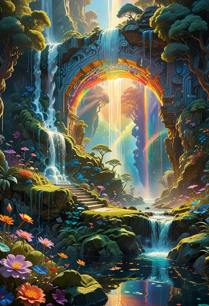 Cosmic Rainbow Temple in Luminous Harmony