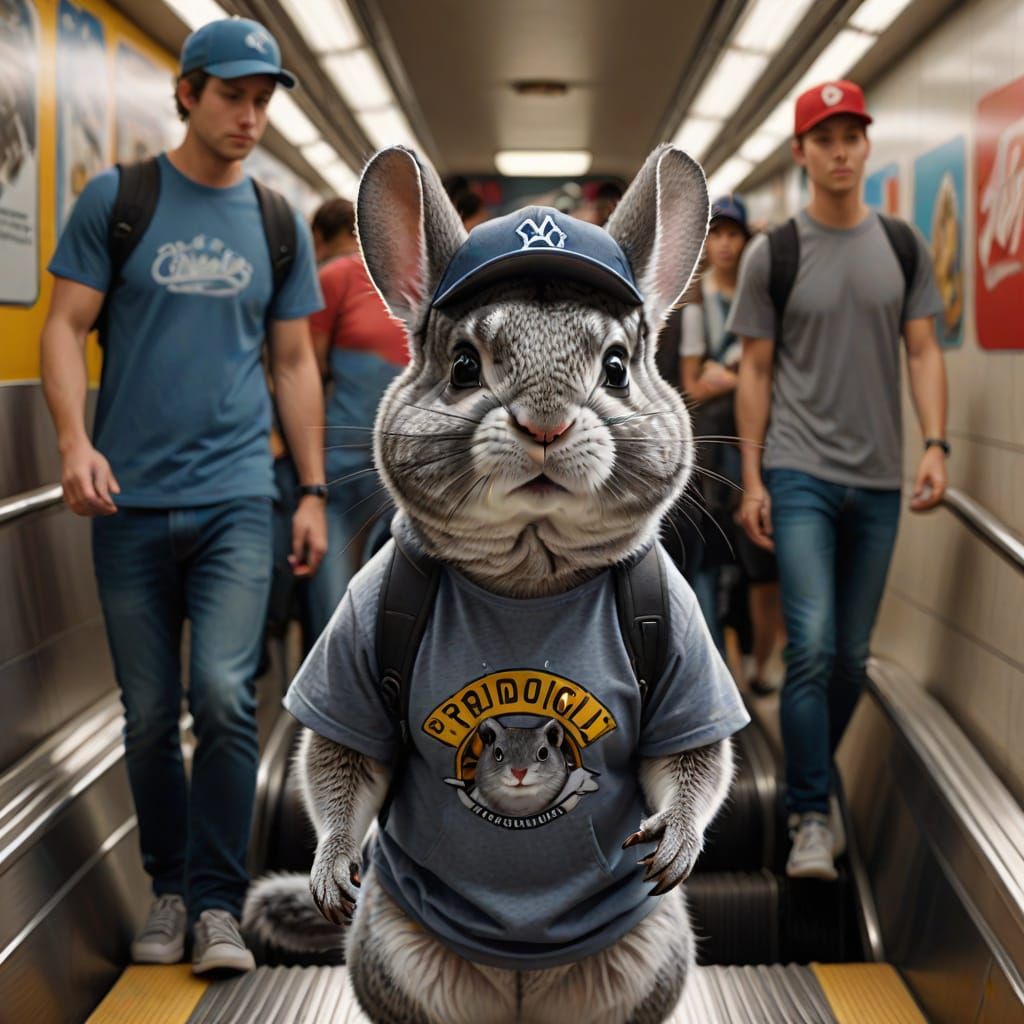 Chinchilla on an escalator in the subway