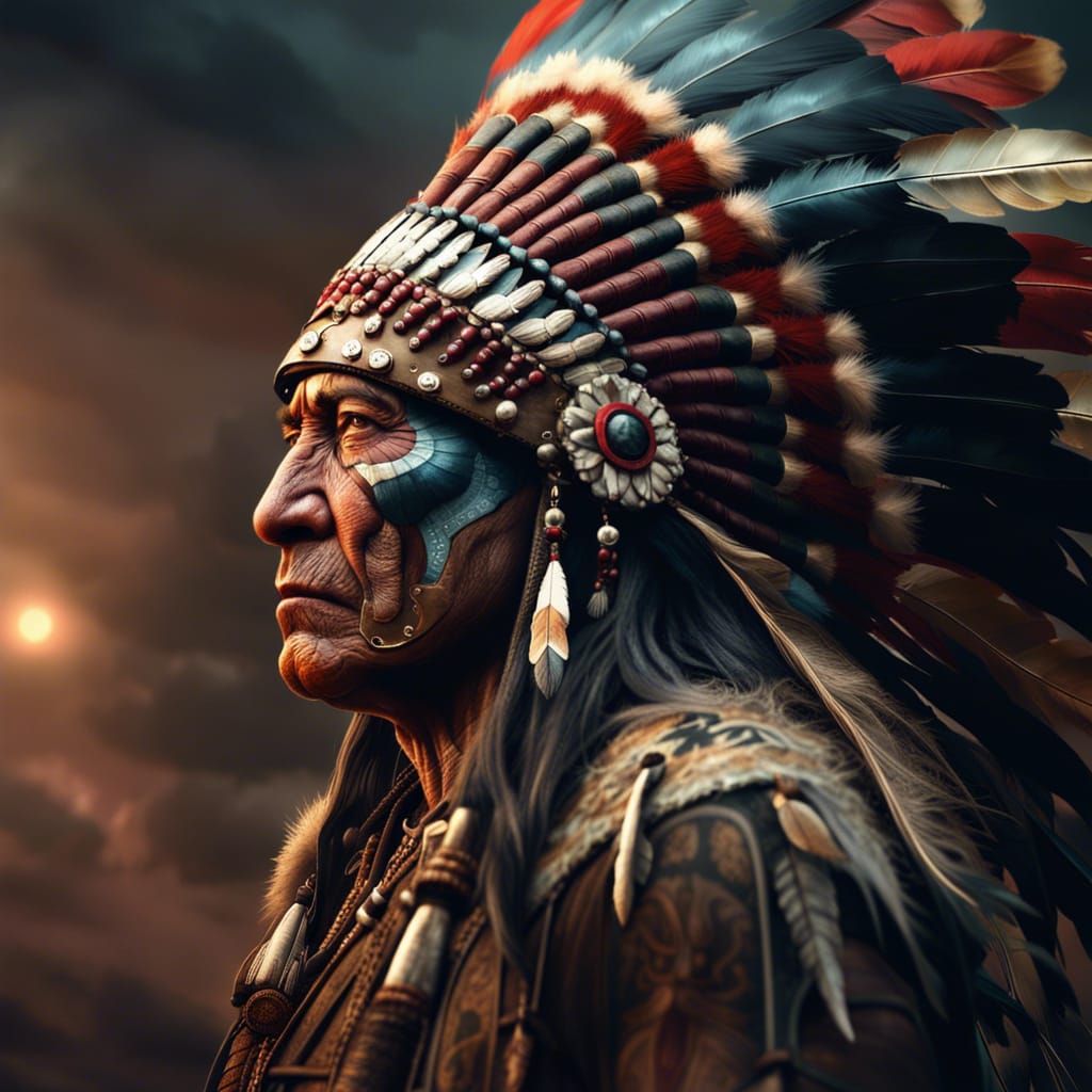 Native American Chief in War Paint Digital Painting