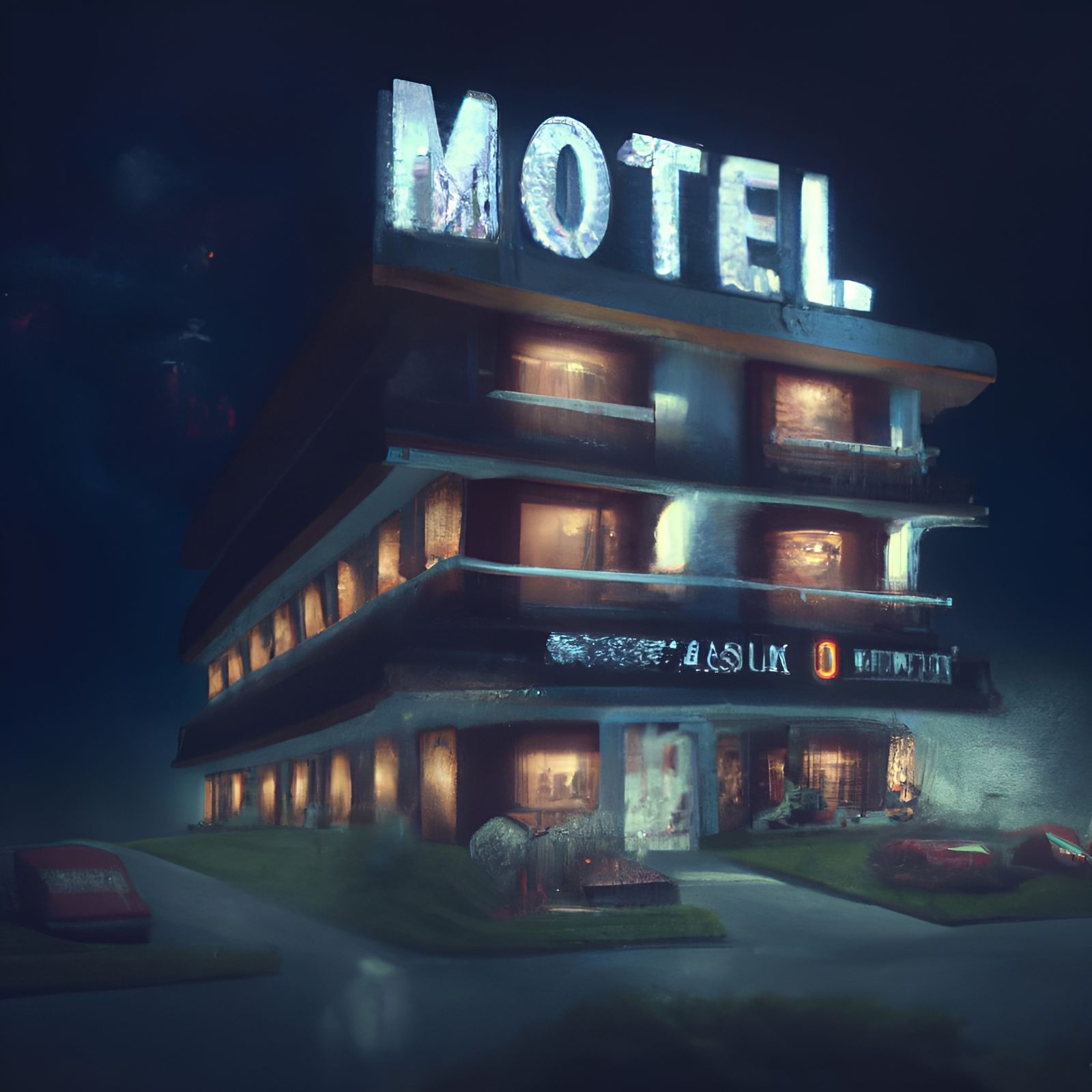Creepy Motel in Digital Matte Painting Style
