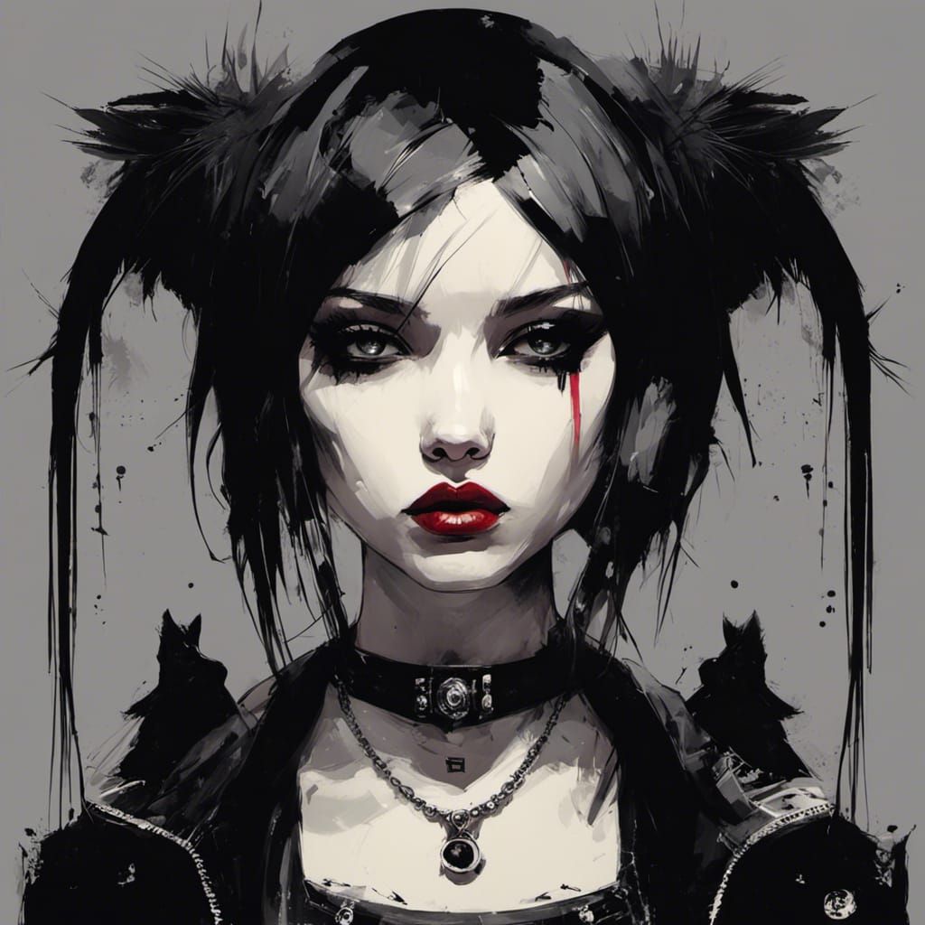Moody Goth Punk Girl Portrait in Grunge Style