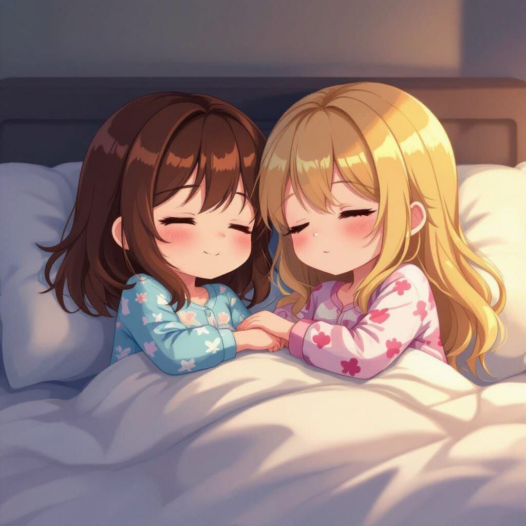 Chibi Anime Girls Sleeping in Studio Trigger Style