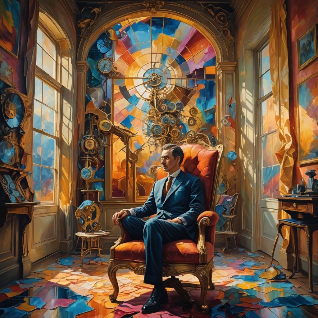 Surreal Portrait in Dreamlike Room, Oil Painting