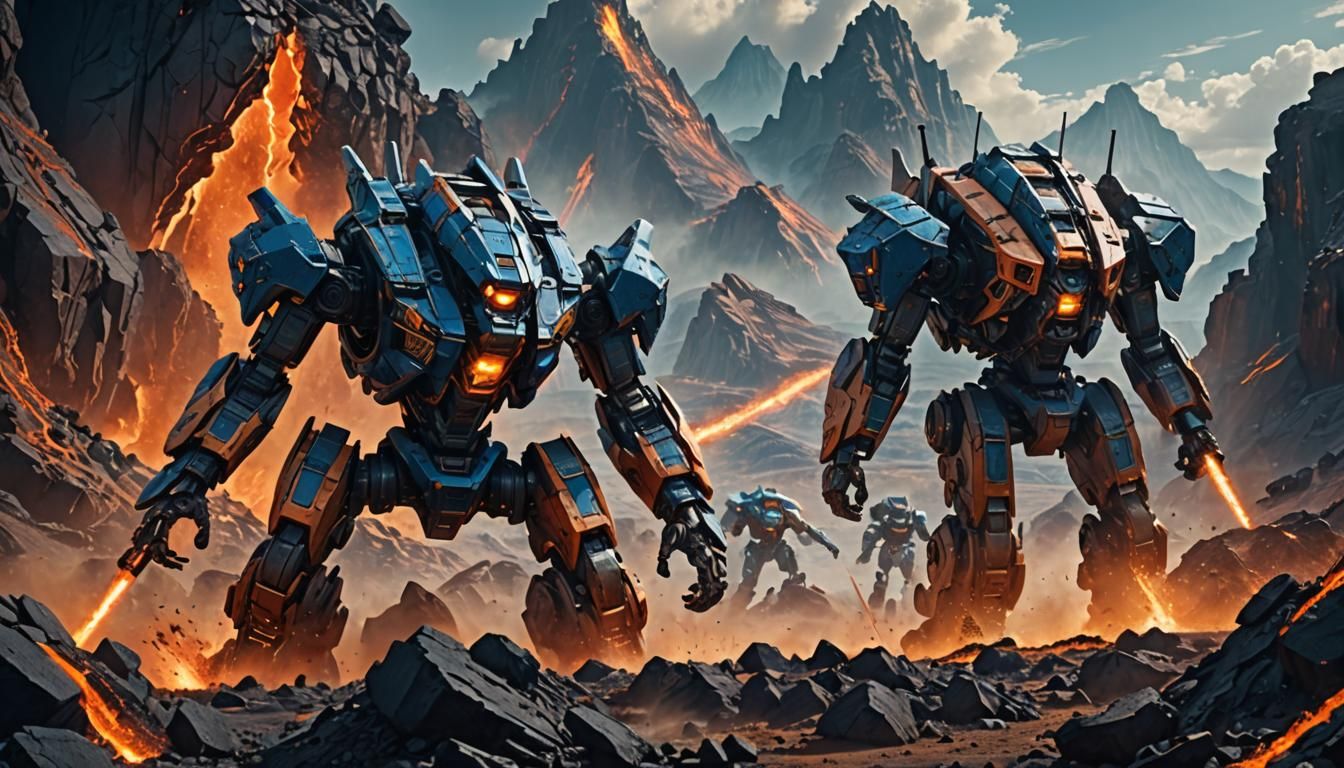 Mecha Battle on Alien World: Sci-Fi Concept Art