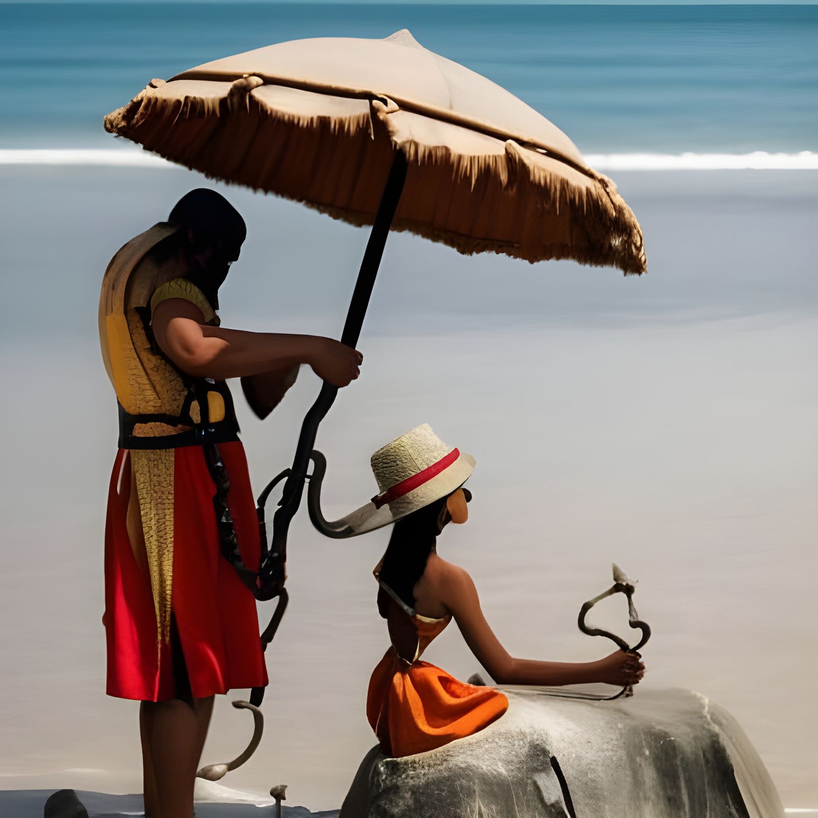 Kings Guard Shelters Girl with Bone Umbrella