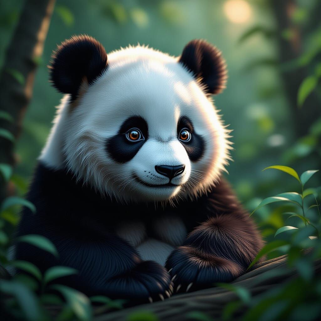 Cute Panda Gazes Seductively in Cinematic Digital Art