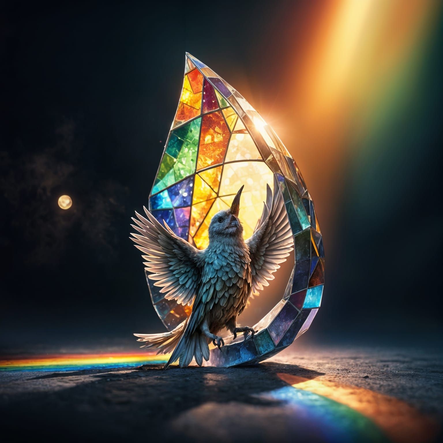 Bird With Prism Reveals Angel in Stained Glass