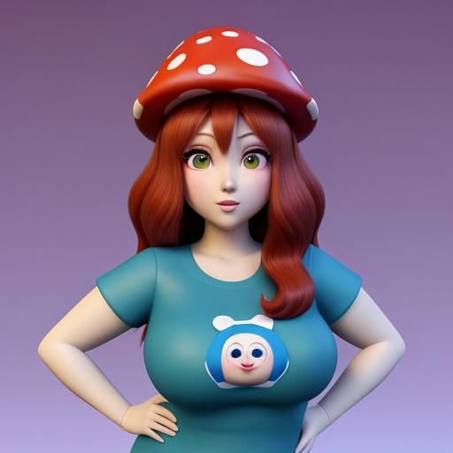 Chibi Mushroom Woman in a Magical Forest: 3D Digital Art