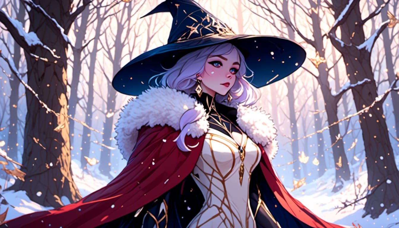 Winter Sorceress in Snowy Woods