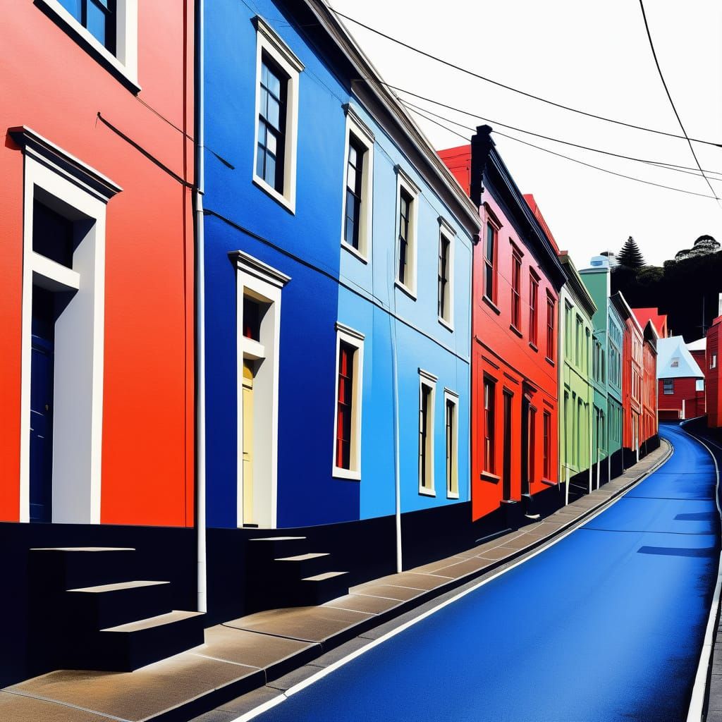 Colonial Era Street in Tasmania with Abstract Art Elements