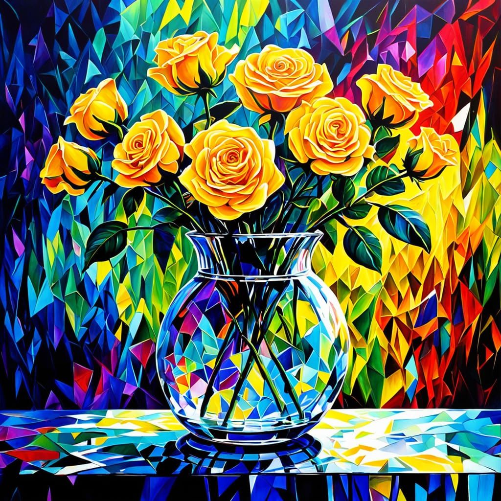 Yellow Rose in Crystal Vase, Intense Triadic Colors