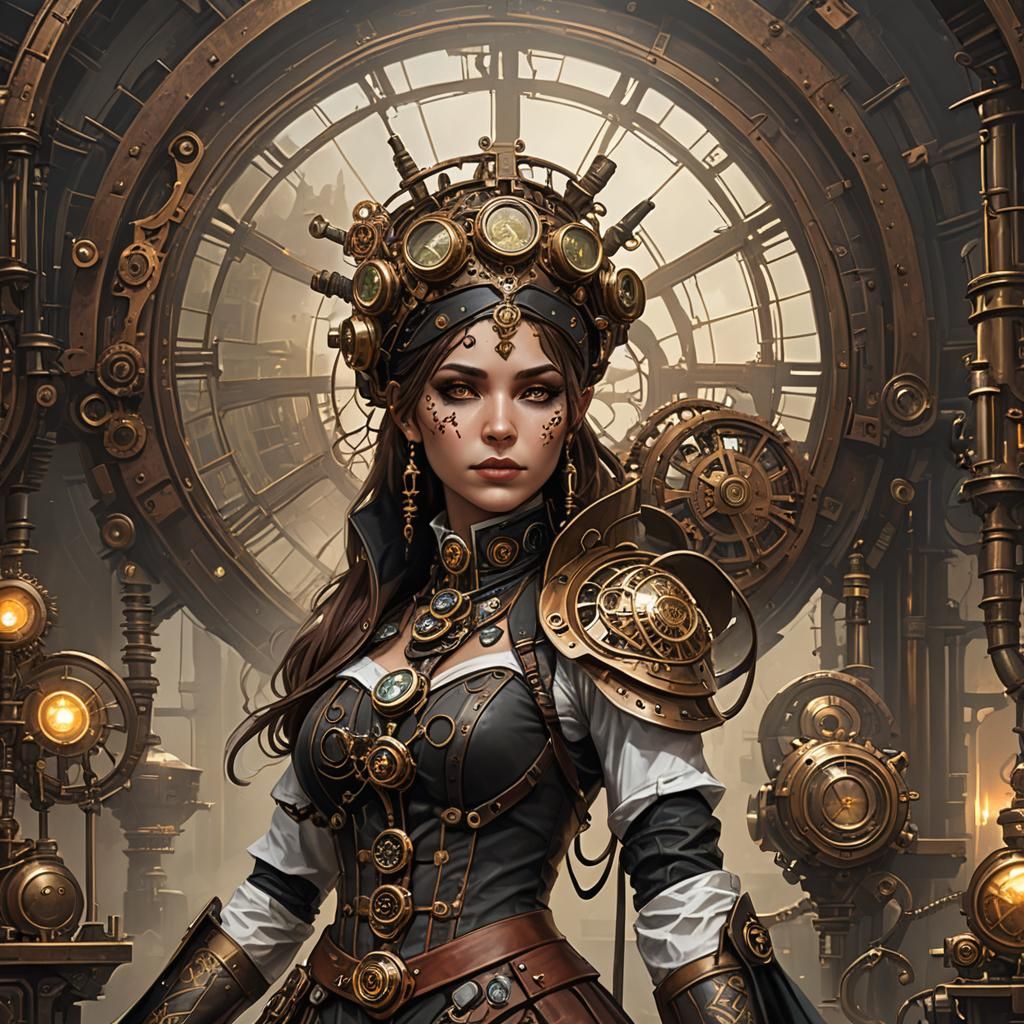Steampunk Cyberpunk Priestess in Detailed Digital Art