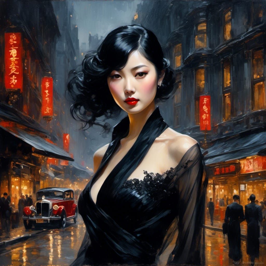 Elegant 1930s Noir Portrait of Japanese Woman