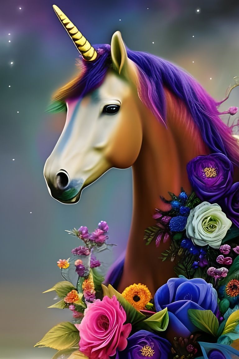 Cosmic Unicorn with Floral Mane in 3D