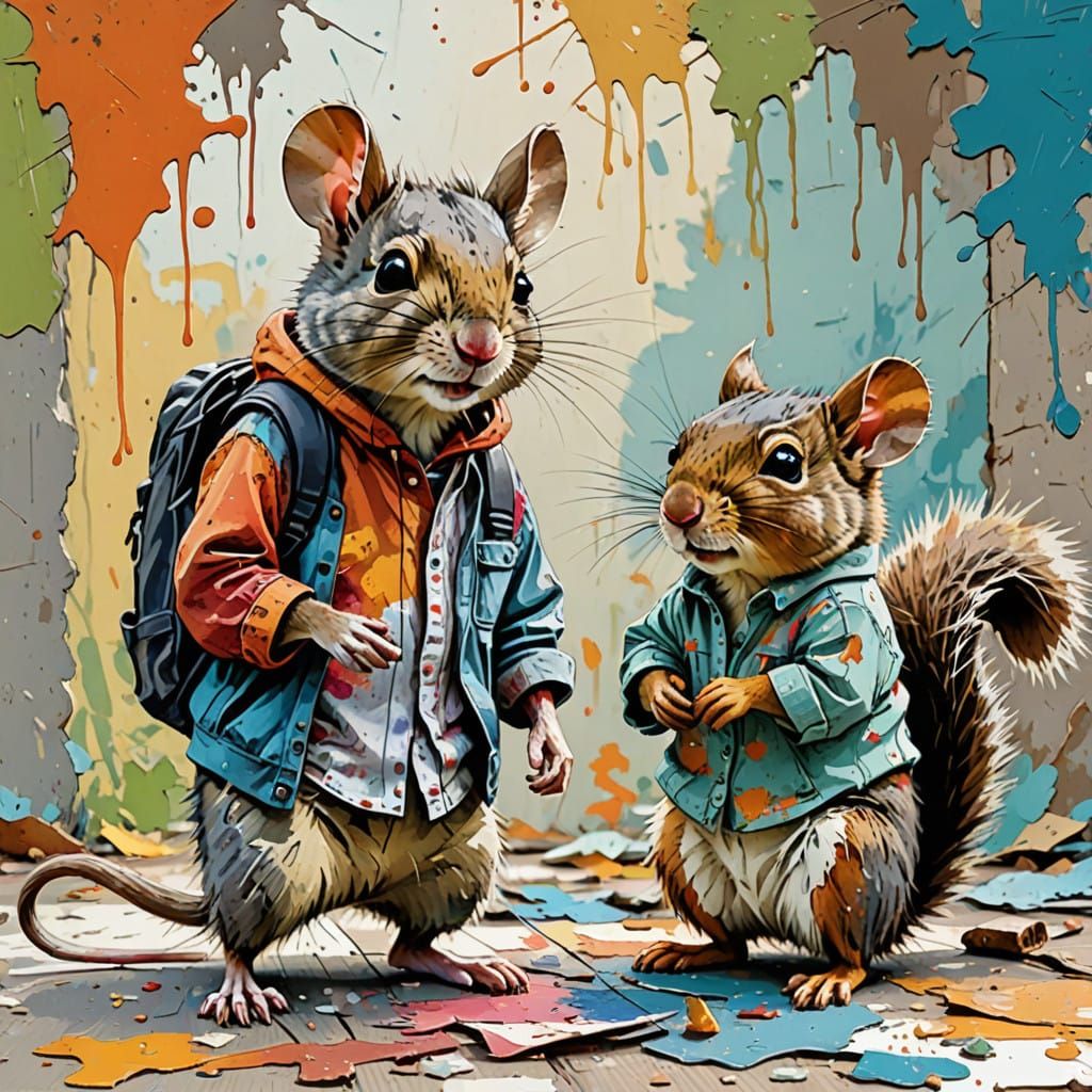 Whimsical Animal Friends in Thick Impasto Style