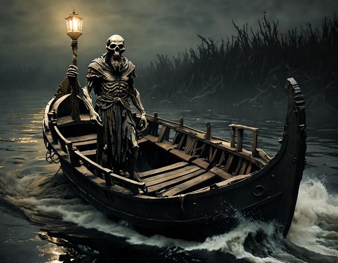 Charon's Ferry Across the River Styx in Gothic Style