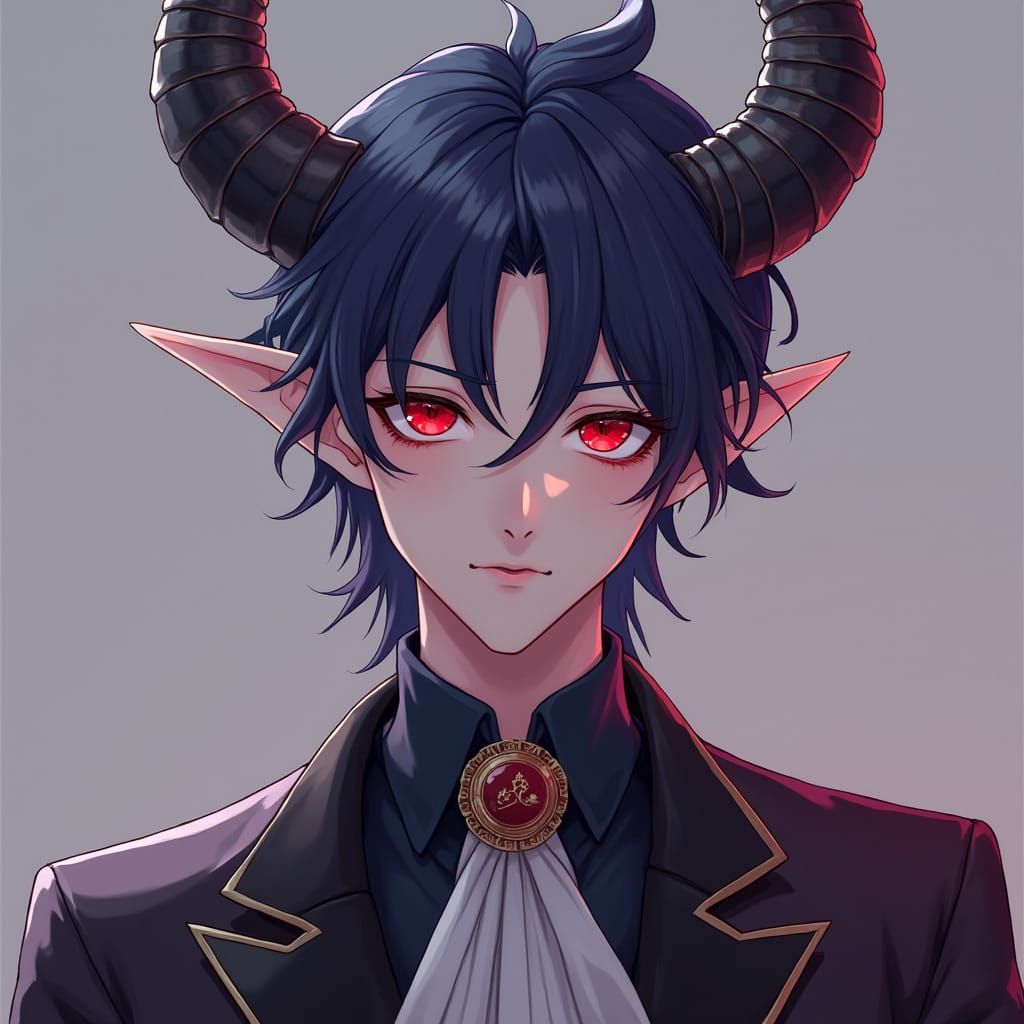 Tiefling Male Portrait in Vibrant 3D Anime Style