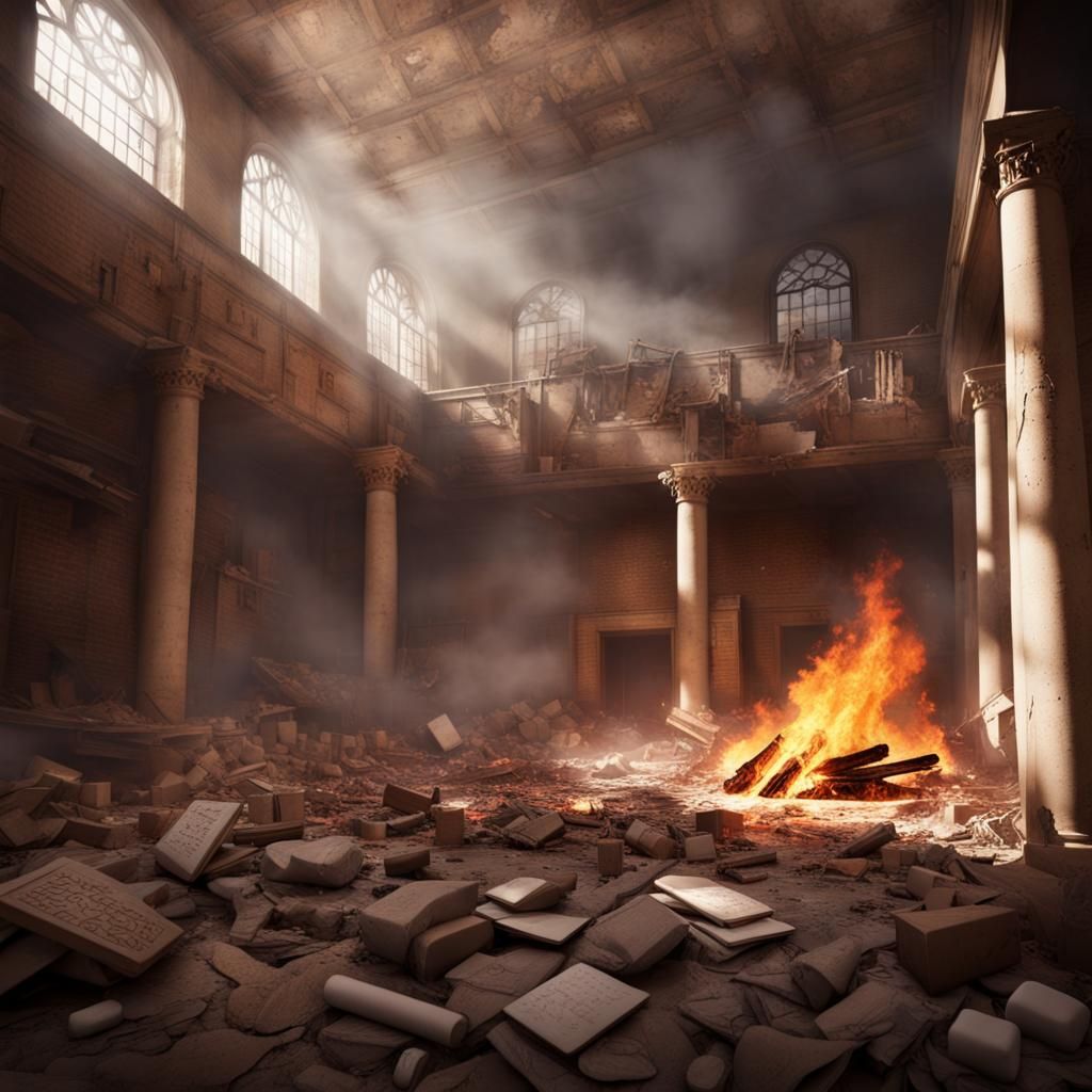 High School Gym Explosion: Detailed Matte Painting