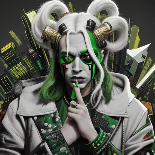 Surreal Cyberpunk Portrait with Green Paint