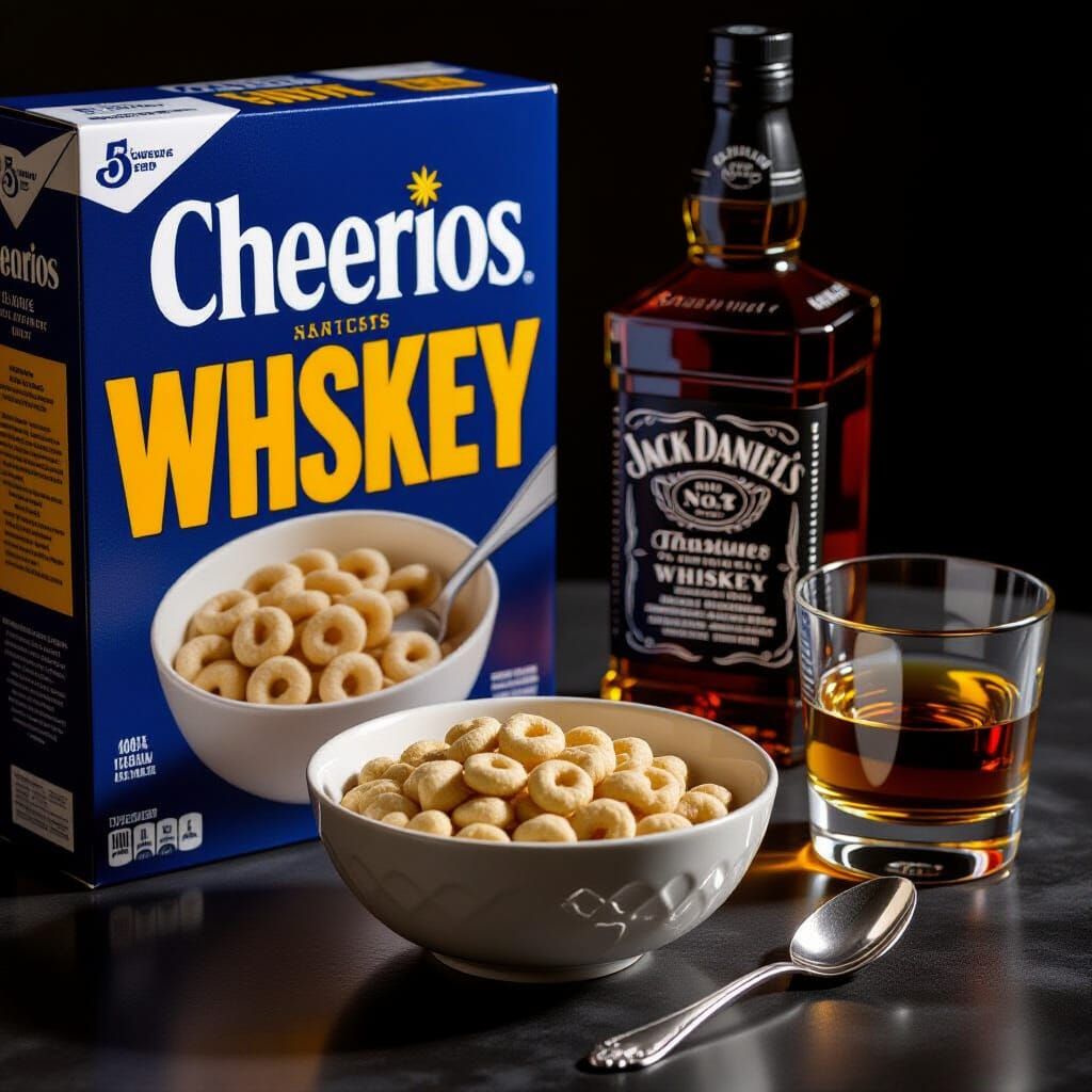 Cheerios Whiskey Still Life in Digital Art Style