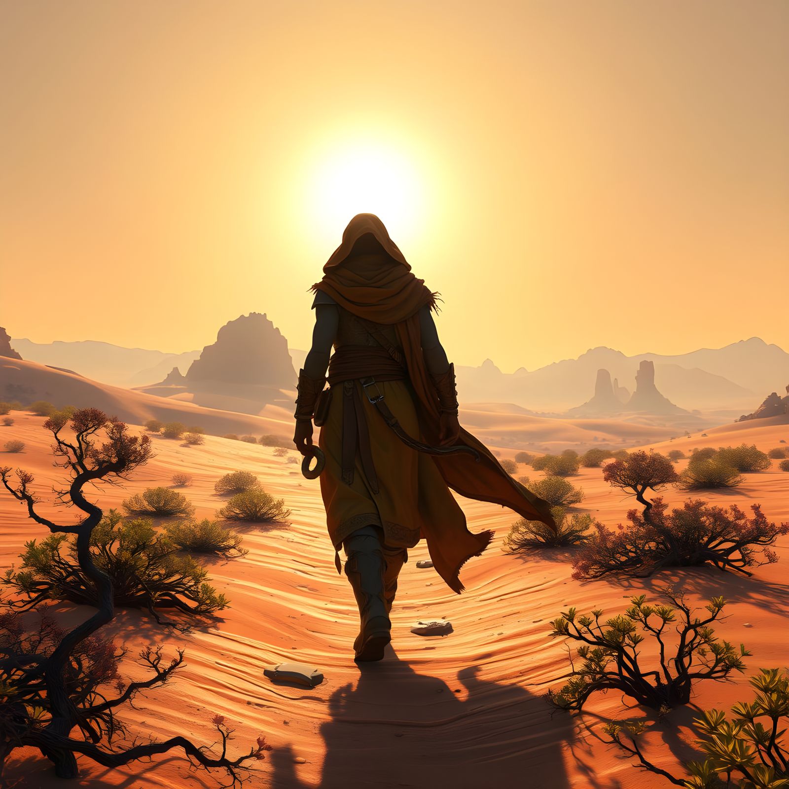 Desert Walker with Snake: Detailed Matte Painting