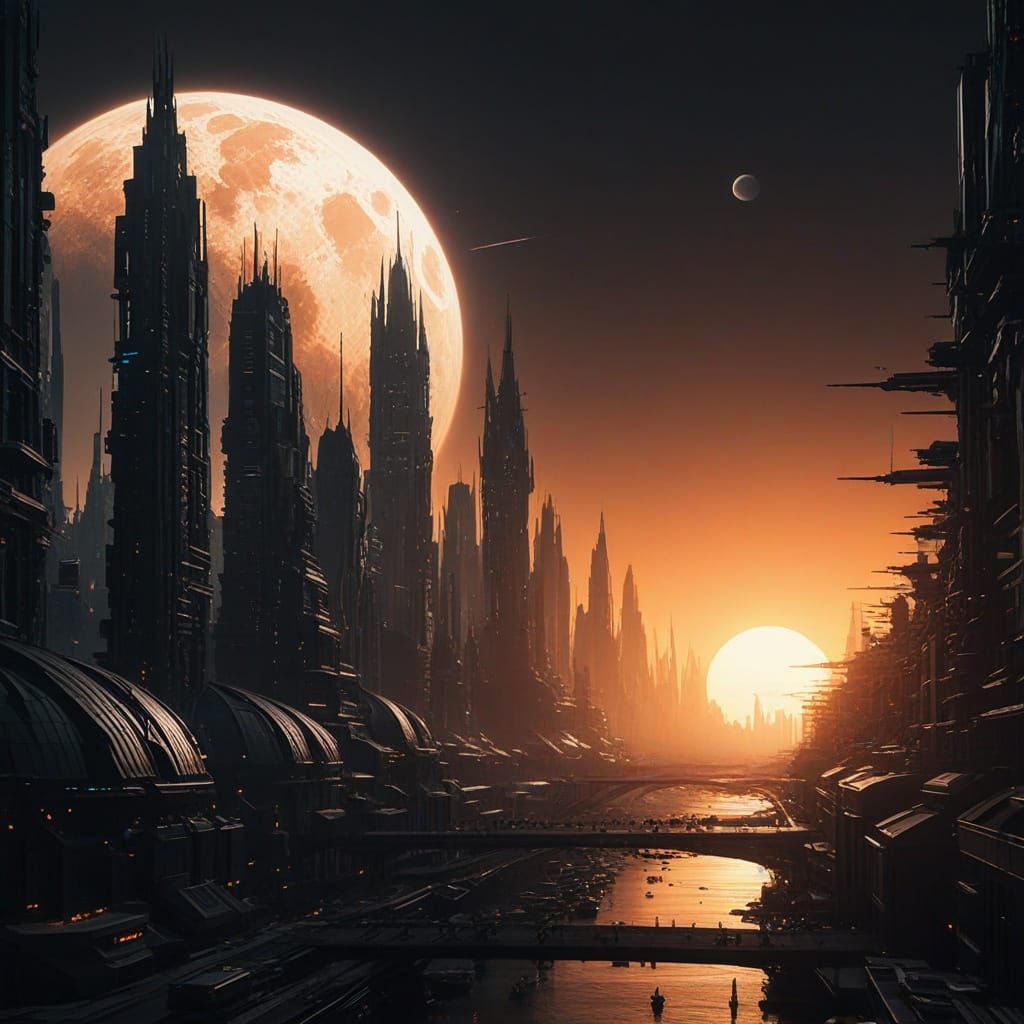 Black Sun Rises Over Futuristic Metropolis