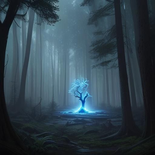 Glowing Squirrel in Sinister Forest, Art Nouveau Style