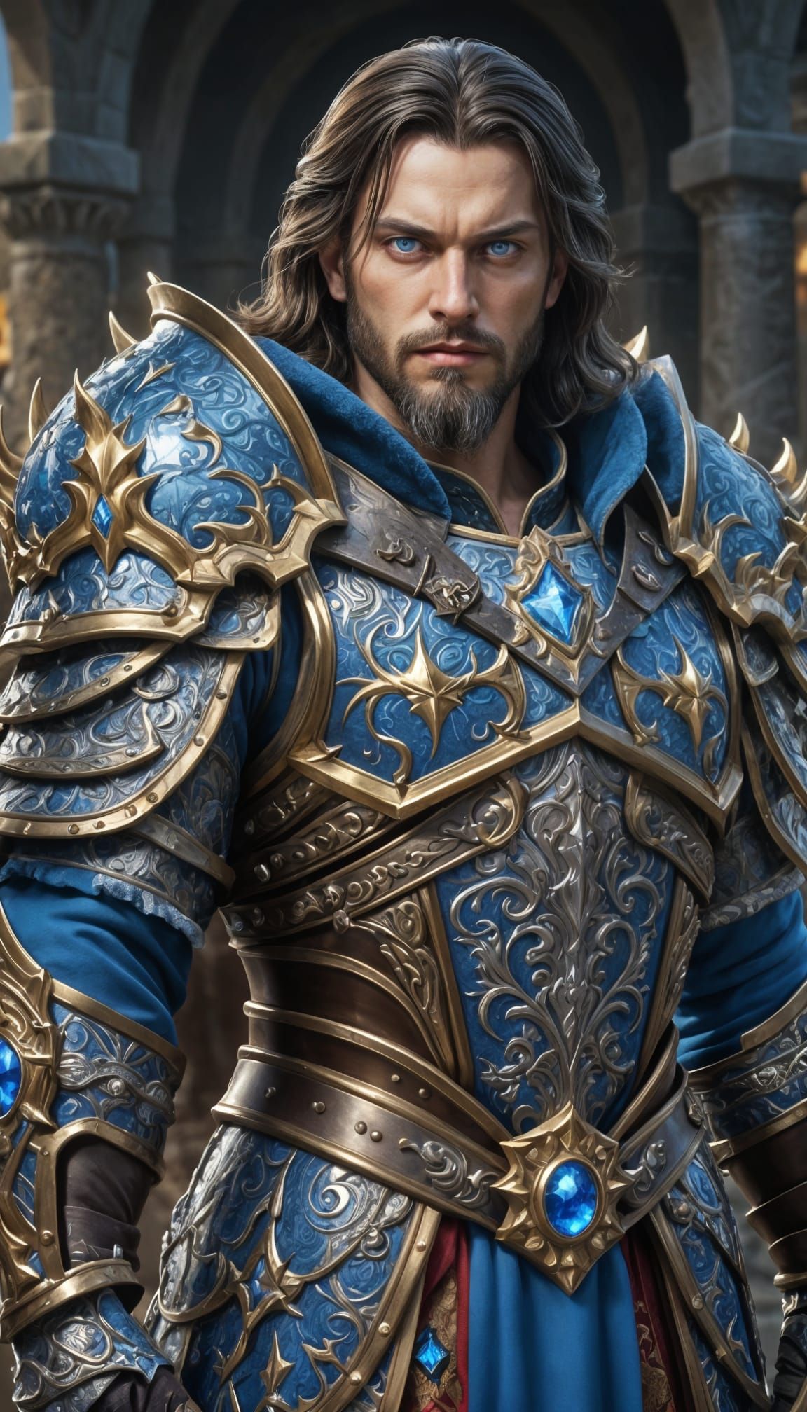 Athletic King with Dark Hair and Crown in Fantasy Style