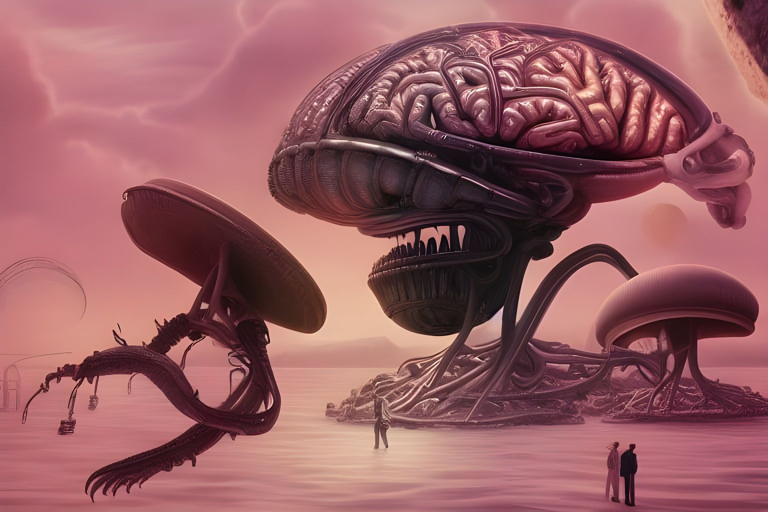 Alien Brain Enjoys Seaside Jazz in Abstract Painting