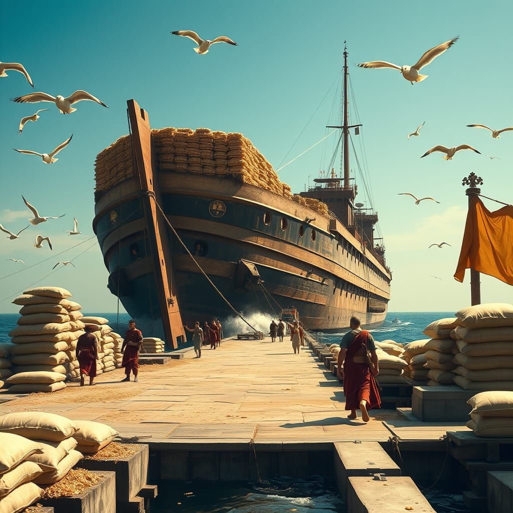 Massive Roman Grain Ship Arrives at Ostia Harbor