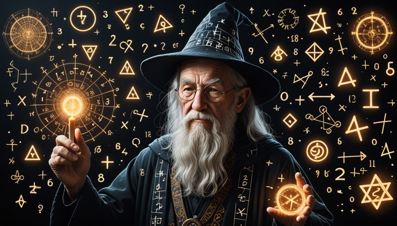 Glowing Mathematics Surrounds a Mysterious Wizard