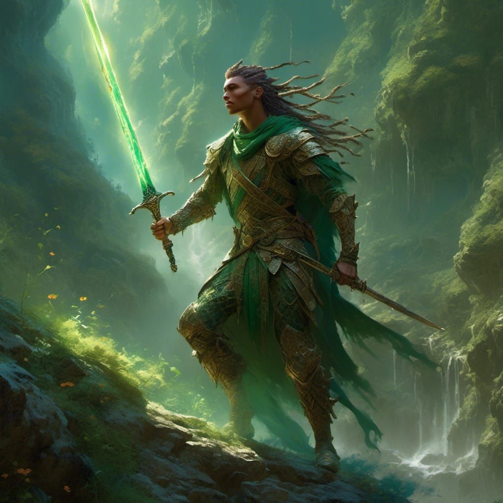 Brave Elf Warrior with Flaming Sword