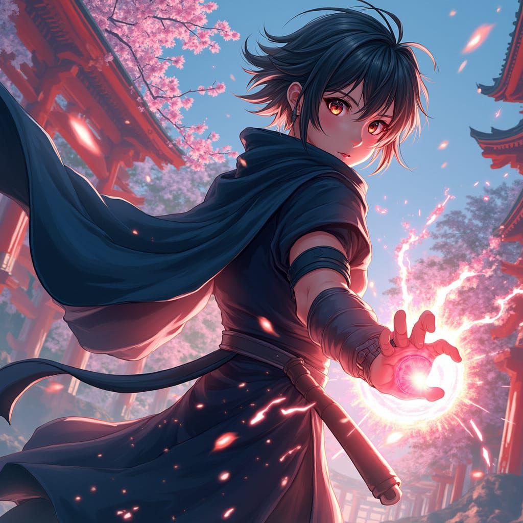 Manga-Style Warrior Unleashes Power in Epic Fantasy Scene