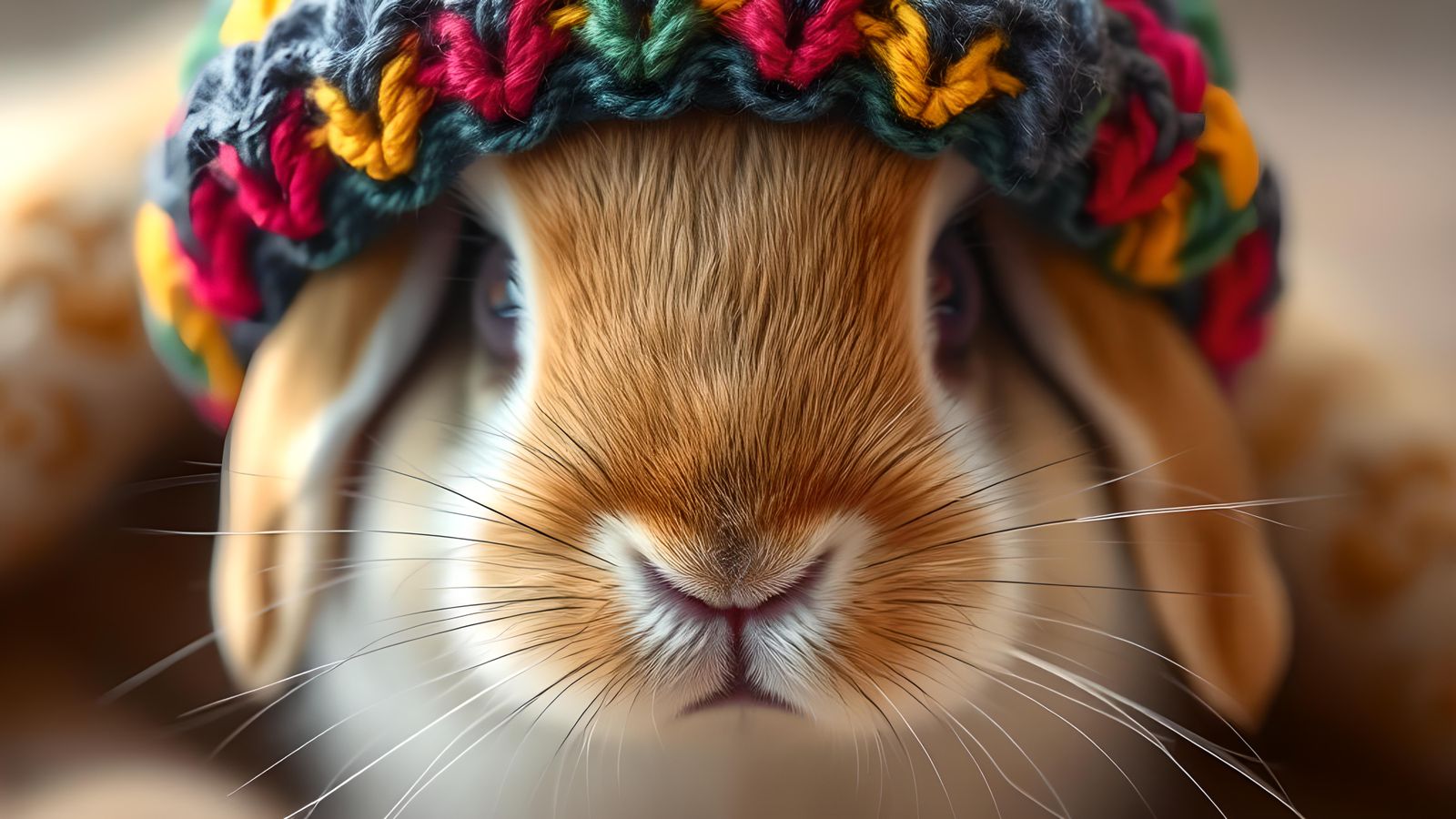 Adorable Bunny with Knit Cap in Hyperreal Detail