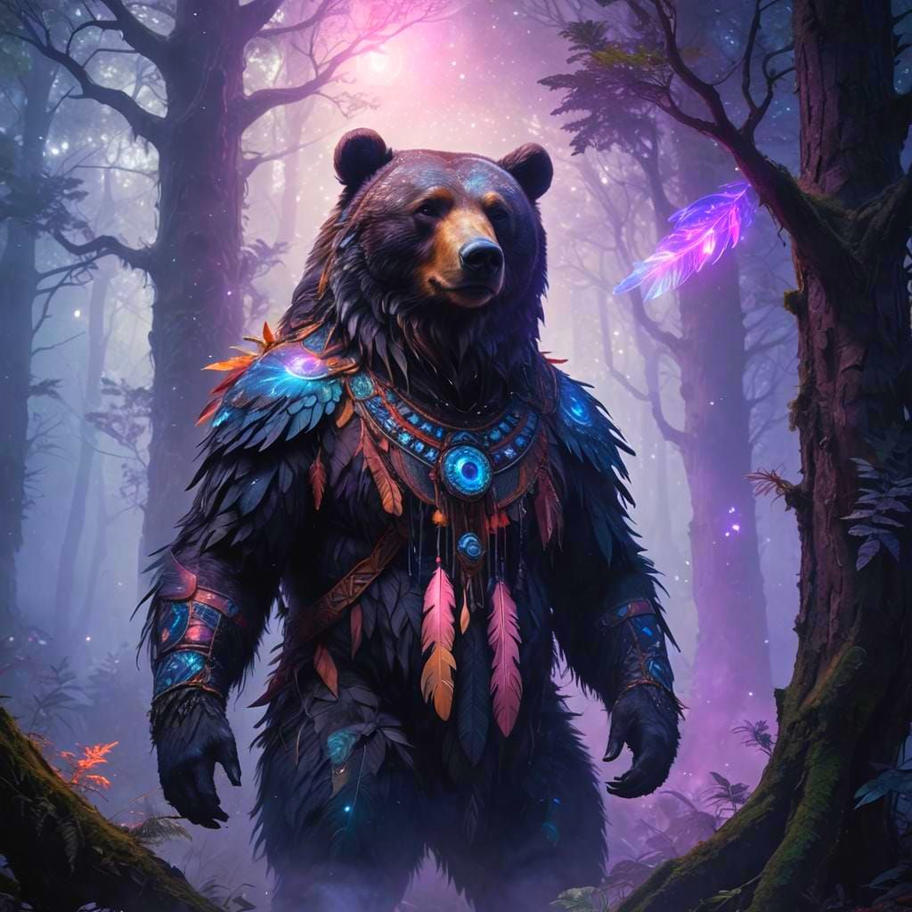 Hybrid Bear-Brave: Holographic Astral Cosmic Illustration