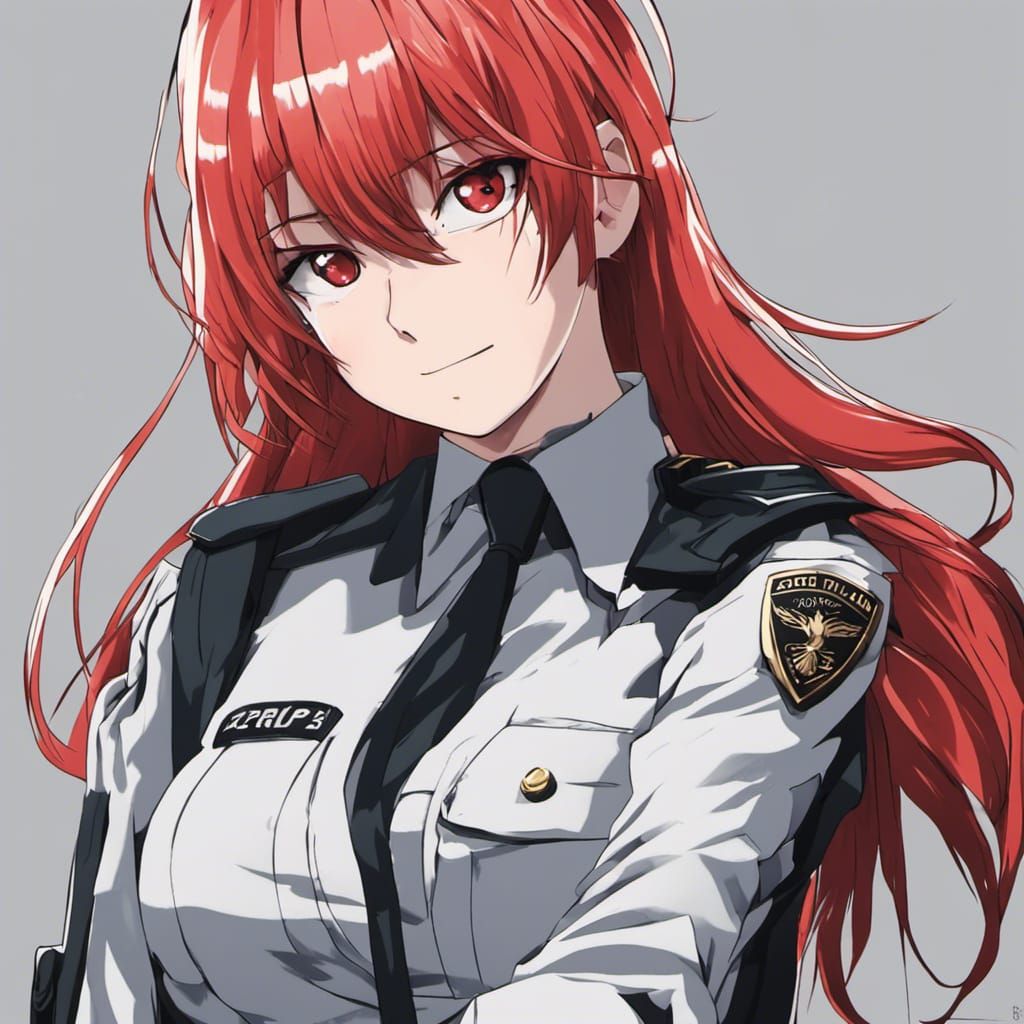 Anime Style Red-Haired Female Cop