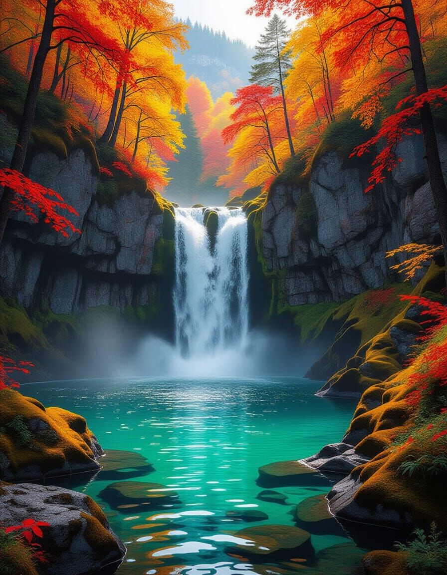 Mystical Norwegian Waterfall in Autumn Splendor