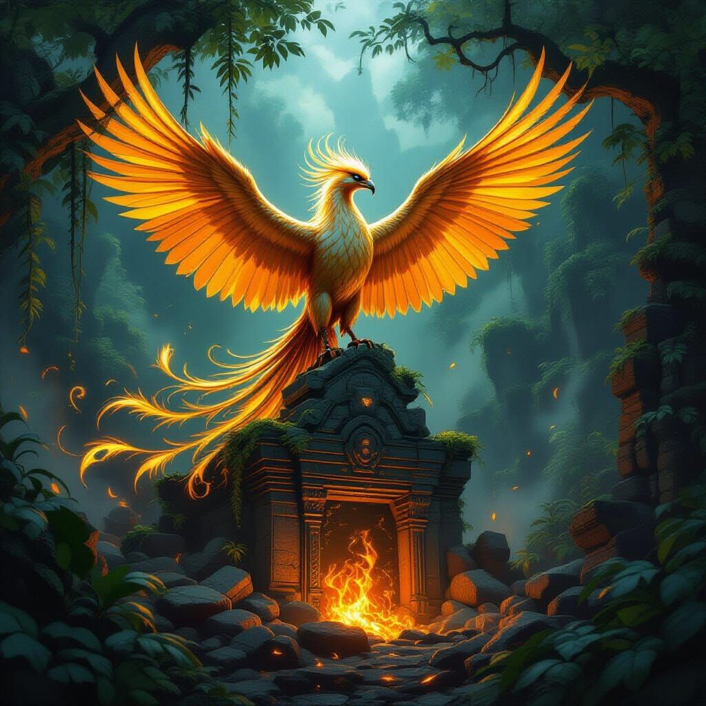 Majestic Phoenix Rises From Glowing Embers
