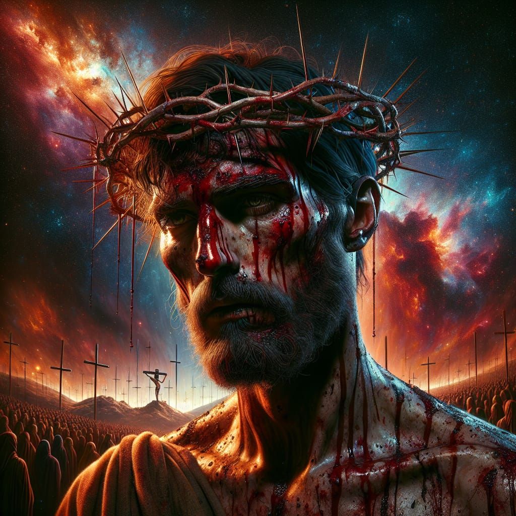 Religious Figure with Crown of Thorns in Conceptual Art