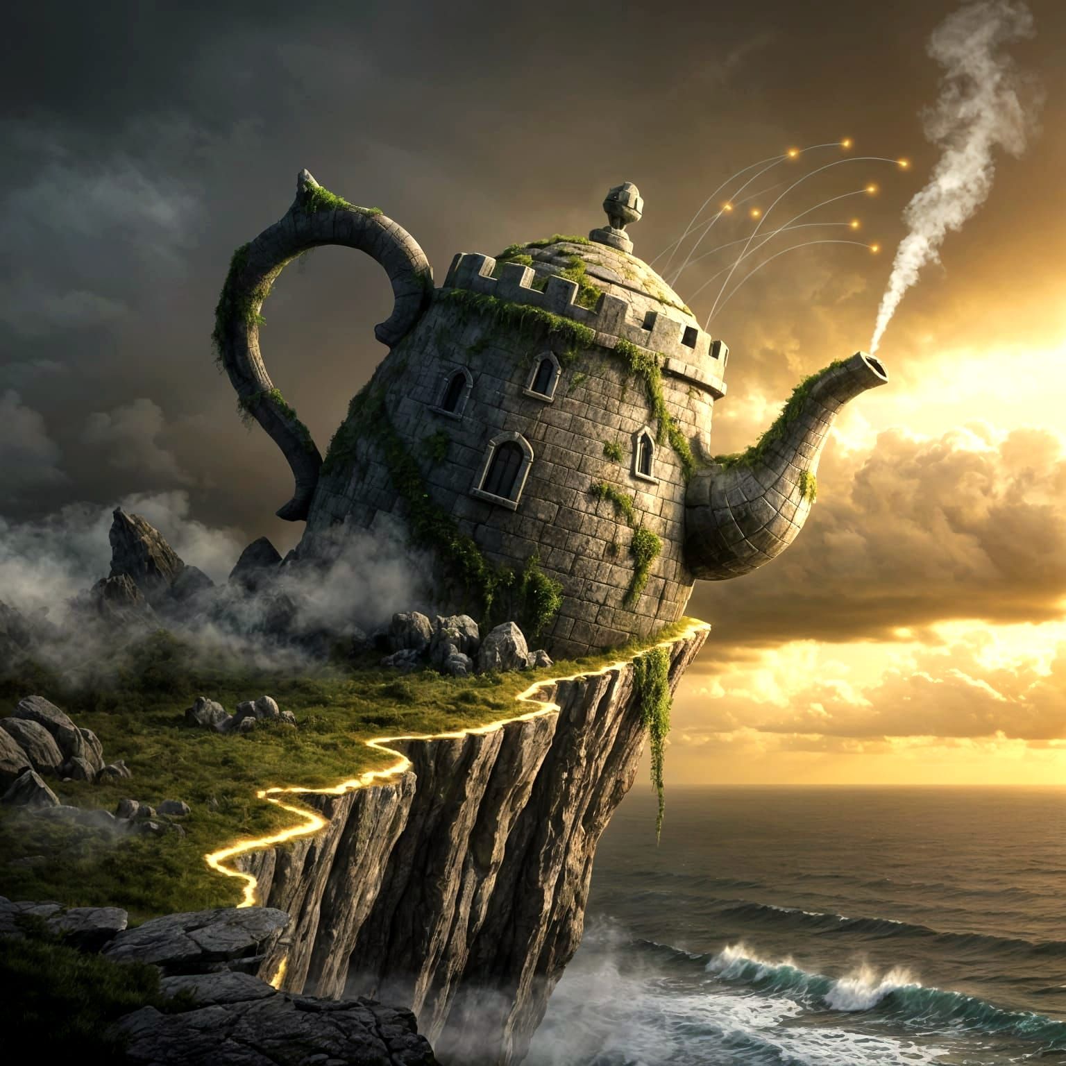Fantasy Castle Teapot on Cliff Edge