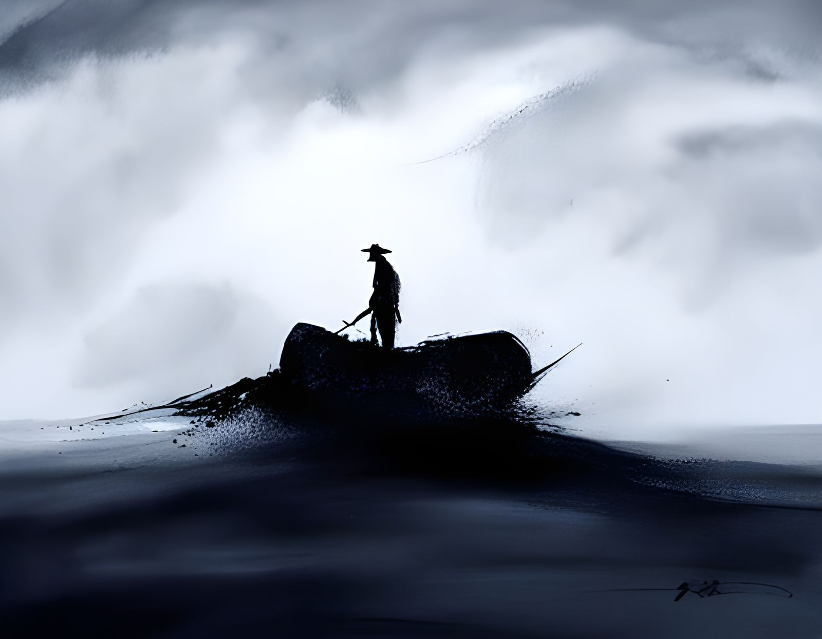 Solitary Last Frontier in Ink Painting Style