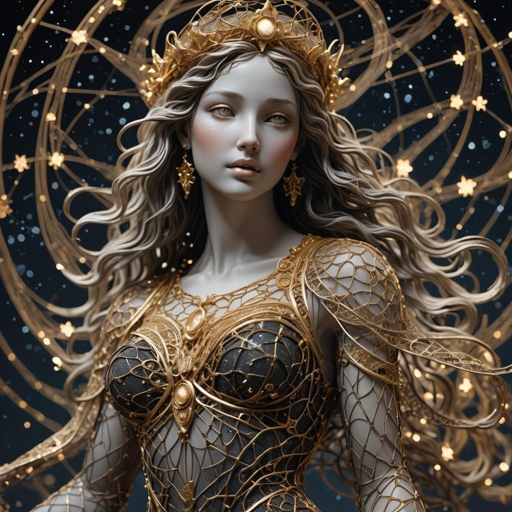 Stylized Goddess in Starry Night Digital Sculpture