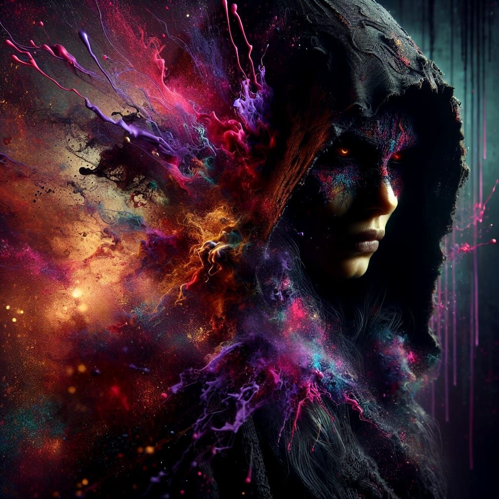 Hypermaximalist Shadow Figure in Neon Splendor